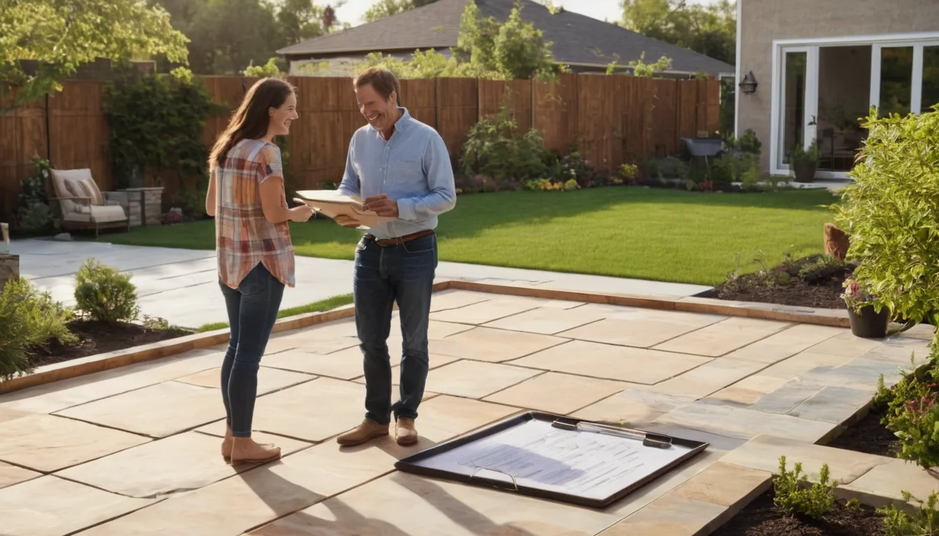 Homeowner reviewing a concrete patio plan with a local provider in the Norwalk area